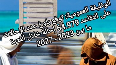 صورة توقع بلوغ عدد الإحالات على التقاعد 64.979 إحالة خلال الفترة ما بين 2023 ـ 2027