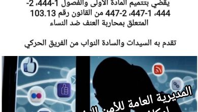 صورة المديرية العامة للأمن الوطني تطلق منصة إبلاغ” لمكافحة العنف الرقمي والجنسي